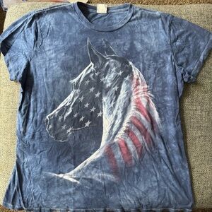 The Mountain Patriotic Horse Shirt Top American Flag Big Animal Blue Size XL